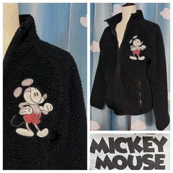 Mickey Mouse fleece cardigan zip jacket with Mickey embroidery patch. L - Picture 1 of 6